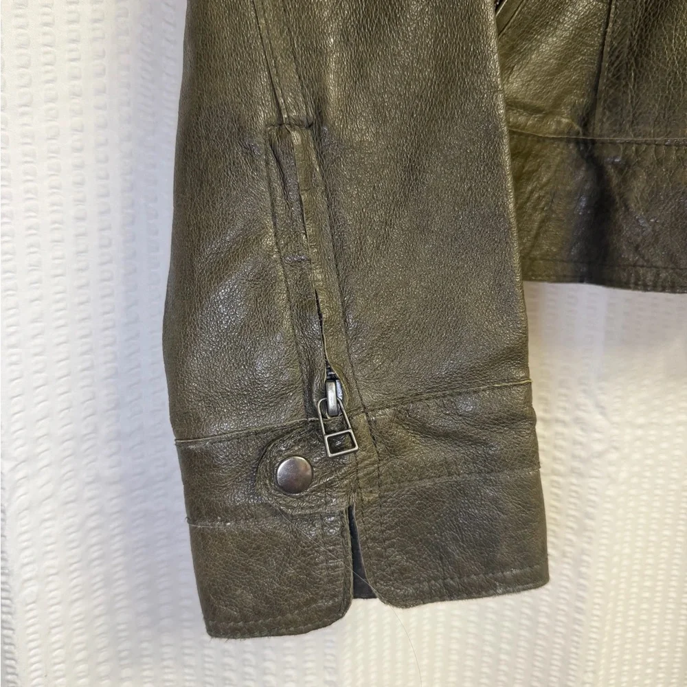 $275 BB Dakota Womens Size M LEATHER Olive Green Coat Jacket Nordstrom Zip up